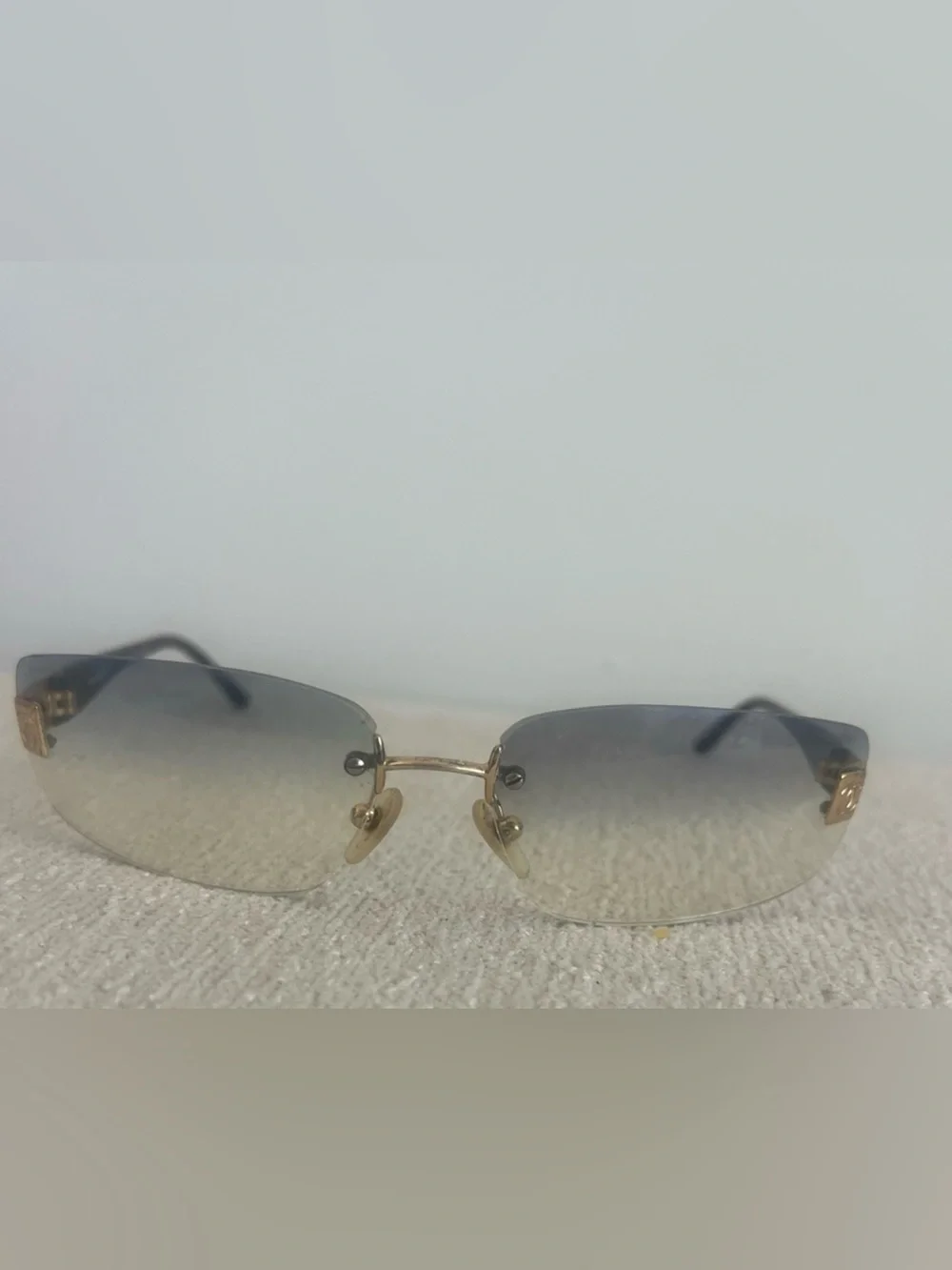 Vintage CHANEL 4018 Rimless CC Sunglasses Gold Brown Y2K